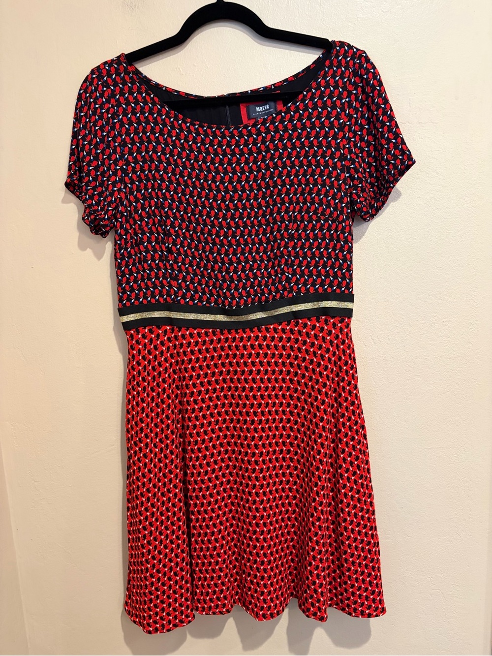 Maeve Amici Little Red Bunny Dress, w/ Gold and Black Trim, Cute Teacher